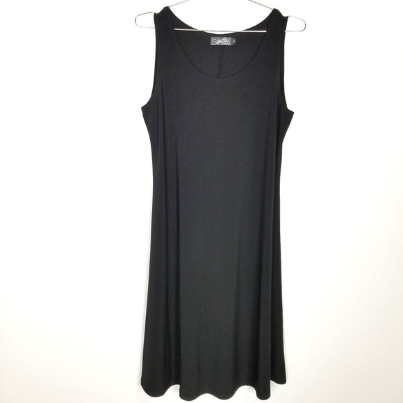 Sympli Canada Trapeze Swing Tank Dress Sz 12 Black Midi  A Line Jersey Lagenlook - Picture 1 of 8